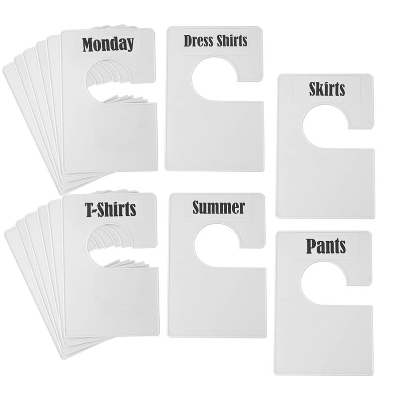 TraGoods 32 Pack White Clothing Rack Size Dividers Plus 150 Labels (1 Inch) and 40 Large Blank Labels  Large Rectangular Clothing Closet Dividers (Pearl White) - Image 1